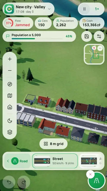 Choosing a road type in the build menu, with a preview before you build